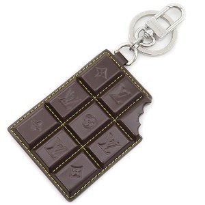 ルイヴィトン バッグチャーム LV チョコレートバー レザー ブラウン キーホルダー  キーリング 茶  M02913 中古