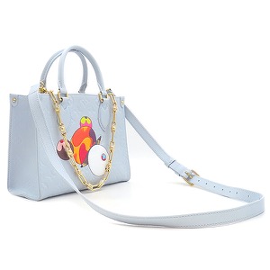 ルイヴィトン 2WAYバッグ LV × TM オンザゴー PM モノグラムアンプラント ブルー 水色 パンダ 村上隆  M13836 中古