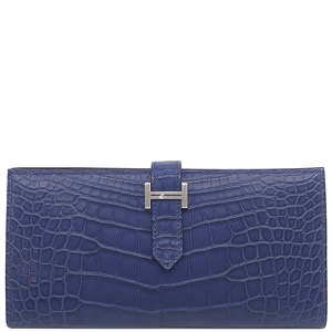 エルメス 長財布 ベアンスフレ アリゲーターマット ブルー未使用 青 クロコ 二つ折り財布  中古