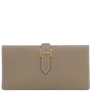 エルメス 長財布 ベアンスフレ ヴォーエプソン グレー未使用 グレージュ 二つ折り財布  中古