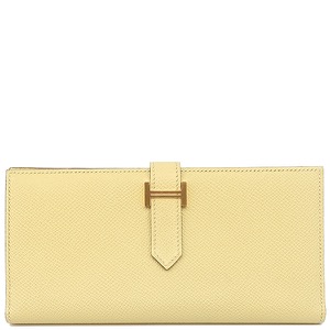 エルメス 長財布 ベアンスフレ ヴォーエプソン イエロー 黄色 二つ折り財布  中古