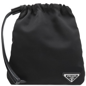 プラダ ショルダーバッグ ドローストリング ショルダーバッグ ナイロン ブラック 黒 三角ロゴ  中古
