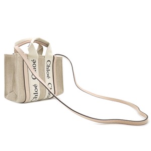 クロエ 2WAYバッグ リネン製 Woody ミニトートバッグ リネン ピンク ハンドバッグ ショルダー  CHC22AP237I266J5 中古