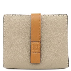 ロエベ 二つ折り財布 コンパクト ジップウォレット ベージュ ピンク 茶 C660Z41X01 中古