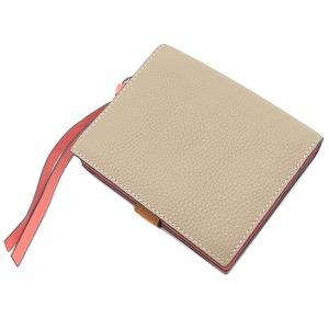 ロエベ 二つ折り財布 コンパクト ジップウォレット ベージュ ピンク 茶 C660Z41X01 中古