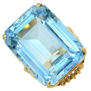 リング 指輪 ブルートパーズ K18YG ゴールド 青 水色 バゲットカット 中古