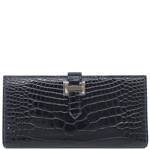 エルメス 長財布 ベアンスフレ アリゲーター ブルー 紺 クロコ 二つ折り財布  中古