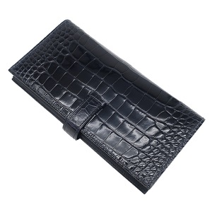 エルメス 長財布 ベアンスフレ アリゲーター ブルー 紺 クロコ 二つ折り財布  中古