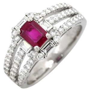 リング 指輪 ルビー ダイヤリング Pt900 シルバー レッド 赤 中古