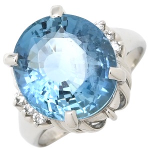 リング 指輪 アクアマリン ダイヤリング Pt900 シルバー 青 ライトブルー 水色  中古