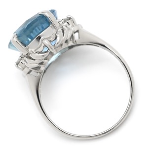 リング 指輪 アクアマリン ダイヤリング Pt900 シルバー 青 ライトブルー 水色  中古