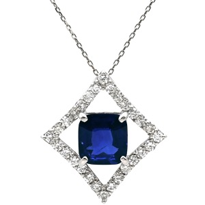 ネックレス サファイア ダイヤペンダント Pt900 シルバー 青 ブルー  中古
