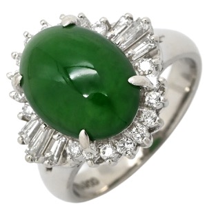 リング 指輪 ヒスイ ダイヤリング Pt900 シルバー 翡翠 グリーン  中古