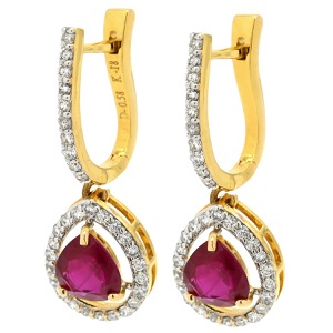 ピアス ルビー ダイヤ ピアス K18YG ゴールド 赤 レッド ダイヤモンド 18K Au750 18金 しずく ドロップ型  中古