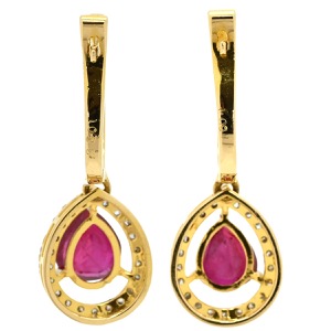 ピアス ルビー ダイヤ ピアス K18YG ゴールド 赤 レッド ダイヤモンド 18K Au750 18金 しずく ドロップ型  中古