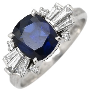 リング 指輪 ブルーサファイア ダイヤリング Pt900 シルバー 青  中古