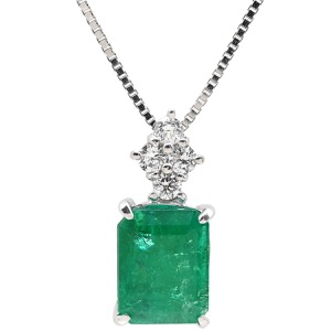 ネックレス エメラルド ダイヤ ペンダント K18WG グリーン Au750 18K 18金 緑 パヴェダイヤ スクエア ベネチアンチェーン 中古