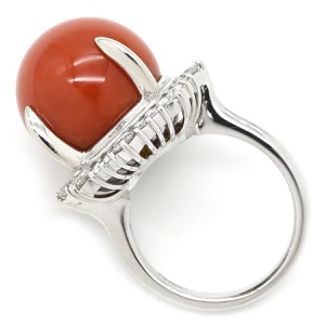 リング 指輪 珊瑚 ダイヤリング Pt900 シルバー 赤 サンゴ  中古