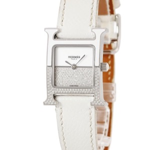 エルメス Hウォッチ･ドゥブルジュー HH1.234 純正ダイヤ パヴェ 白×シルバー H型 スクエア クオーツ