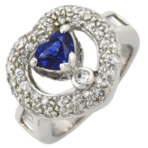 リング 指輪 ブルーサファイア ダイヤリング Pt900 シルバー 青 ハート 中古