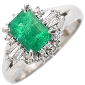 リング 指輪 エメラルド ダイヤモンド リング Pt900 シルバー グリーン 緑 スクエア  中古