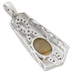 ペンダントトップ クリソベリル キャッツアイ ダイヤ K18WG シルバー 18K 18金 ネックレストップ 天然石 オーバル 猫目石 中古