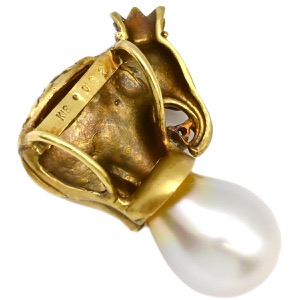 ペンダントトップ パール ダイヤ ゾウモチーフ K18YG ゴールド ネックレストップ ダイヤモンド K18 18金 750 白蝶パール 真珠 中古