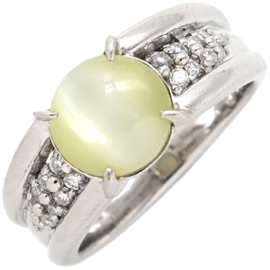 リング 指輪 キャッツアイ ダイヤリング Pt900 シルバー 猫目石 シャトヤンシー 中古