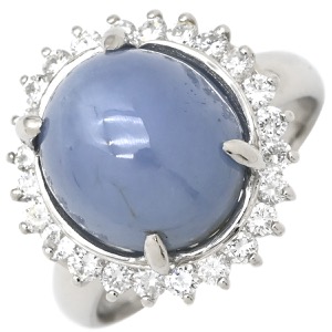リング 指輪 スターサファイア ダイヤリング Pt900 シルバー 青  中古