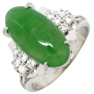 リング 指輪 ヒスイ ダイヤリング Pt900 シルバー 翡翠 グリーン PM900  中古