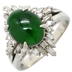 リング 指輪 ヒスイ ダイヤリング Pt900 シルバー 翡翠 グリーン カボションカット  中古
