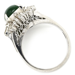 リング 指輪 ヒスイ ダイヤリング Pt900 シルバー 翡翠 グリーン カボションカット  中古