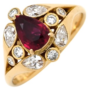 リング 指輪 ルビー ダイヤ リング K18YG ゴールド Au750 18K 18金 レッド 赤  中古
