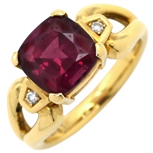 TASAKI リング 指輪 K18YG パープル TASAKI Au750 18K 18金 ダイヤ ガーネット スクエア ワインレッド 赤  中古