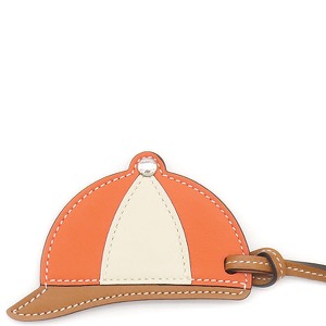 エルメス バッグチャーム パドック ボンベイ ヴォースイフト オレンジ アイボリー 茶 帽子  中古