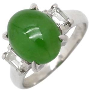 リング 指輪 ヒスイ ダイヤリング Pt900 シルバー 翡翠 グリーン  中古
