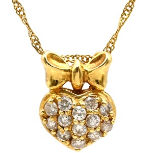 ネックレス ハート リボン ダイヤペンダント K18YG ゴールド 750 18K   中古