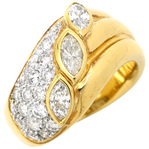 リング 指輪 ダイヤリング K18YG ゴールド マーキスカット ラウンドカット  中古