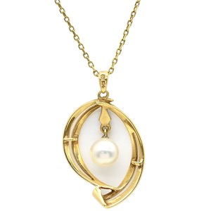 ミキモト ネックレス アコヤパールネックレス K14YG ゴールド MIKIMOTO 1P 一粒 真珠 Au585 14K 14金 あこや  中古