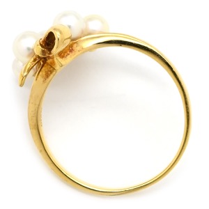 ミキモト リング 指輪 K18YG ホワイト Au750 18K 18金 真珠 アコヤ あこや ベビーパール リボンモチーフ  中古