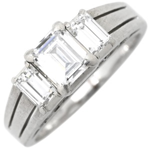 リング 指輪 バゲットカット ダイヤリング Pt900 シルバー 中古