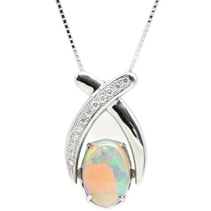 ネックレス ブラックオパール ダイヤペンダント Pt900 シルバー 中古