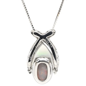 ネックレス ブラックオパール ダイヤペンダント Pt900 シルバー 中古