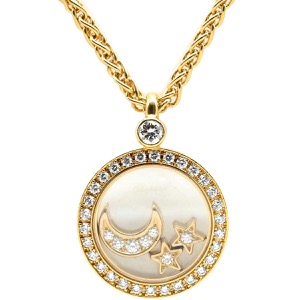 ショパール ネックレス ハッピーダイヤモンド ペンダント K18YG ゴールド Au750 18K 18金 2Pスターダイヤ・1Pムーンダイヤ  79/3926/450 中古