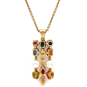 ブルガリ ネックレス アレグラ マルチカラー K18YG ゴールド パール ペンダント 18K 750YG 中古