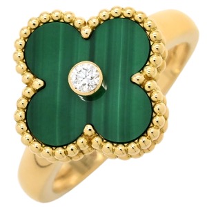 ヴァンクリーフアーペル リング 指輪 ヴィンテージ アルハンブラ K18YG グリーン #55(JP15) Au750 18金 ダイヤ1P  VCARO3QM55 中古