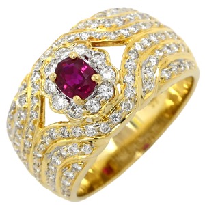 リング 指輪 ルビー ダイヤリング K18YG ゴールド レッド 赤  中古