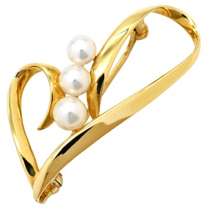 ミキモト ブローチ パールブローチ K18YG ゴールド 18K 18金 750 ハート イエローゴールド  中古