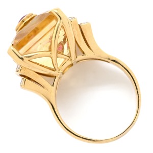 リング 指輪 トルマリン シトリン ダイヤリング K18YG ゴールド 赤 黄 スクエア 中古