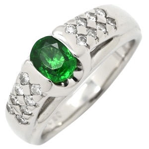リング 指輪 ガーネット 0.80ct ダイヤリング Pt900 シルバー 緑 グリーン プラチナ900 グリーングロシュラーガーネット 中古